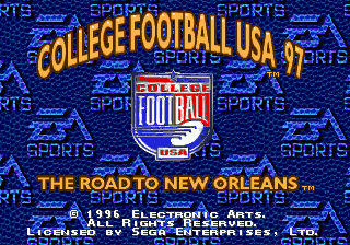 College Football USA 97: The Road to New Orleans title screen for Sega Genesis
